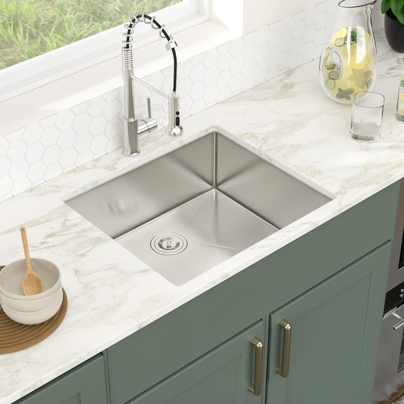 Logmey 25x22 Inch Undermount Single Bowl Stainless Steel Bar Sink