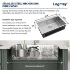 Logmey 33'' Kitchen Sink - Drop-In Single Bowl R10 Round Corner - Silver Stainless Steel