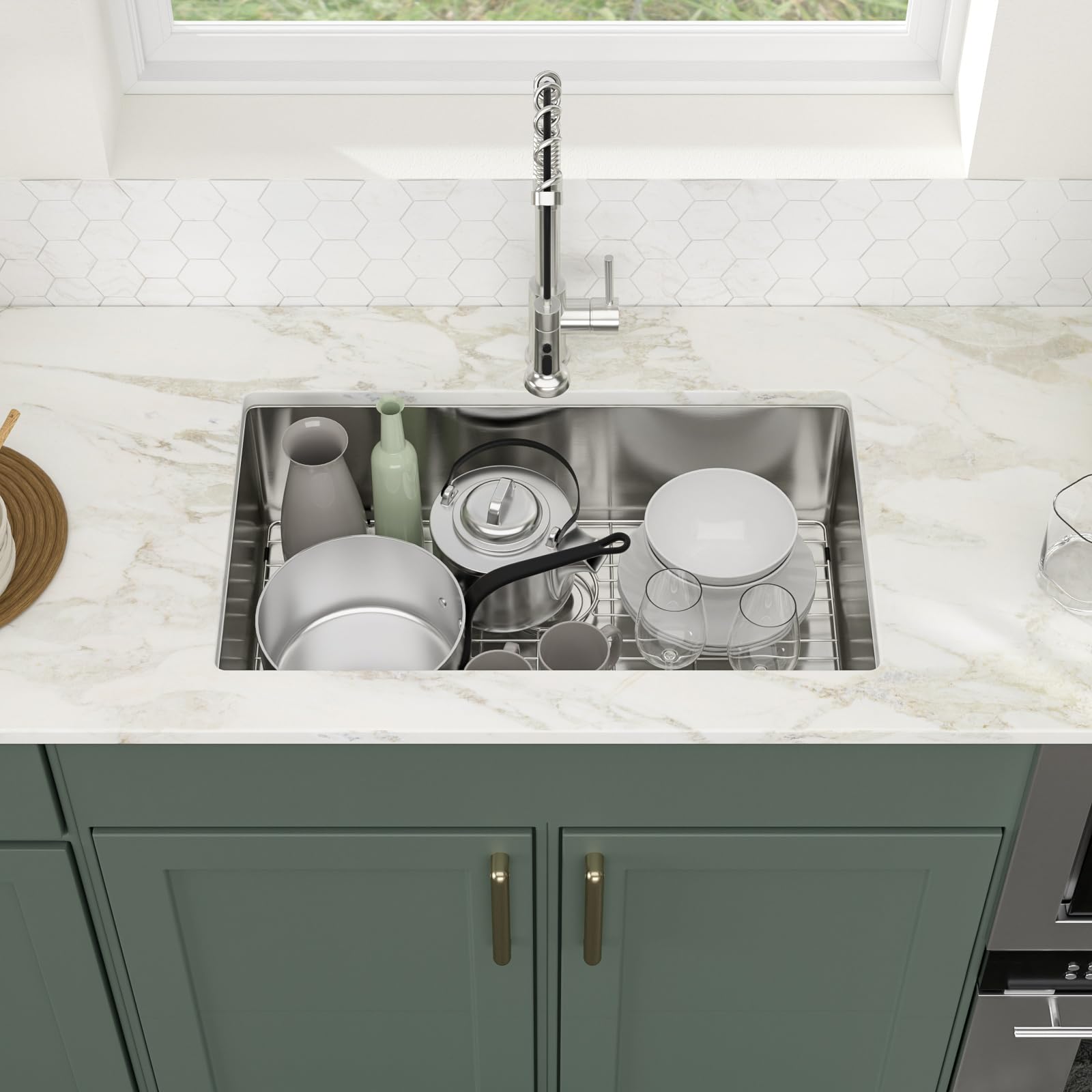 Logmey 28''x18'' Kitchen Sink - Undermount Single Bowl - Silver Stainless Steel