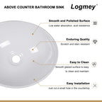 Logmey 16''x13'' Bathroom Sink - Above Counter Rectangular Vessel Single Bowl - White Porcelain Ceramic