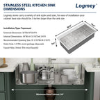 Logmey 36'' Kitchen Sink - Drop-In Round Corner Single Bowl - Silver Stainless Steel