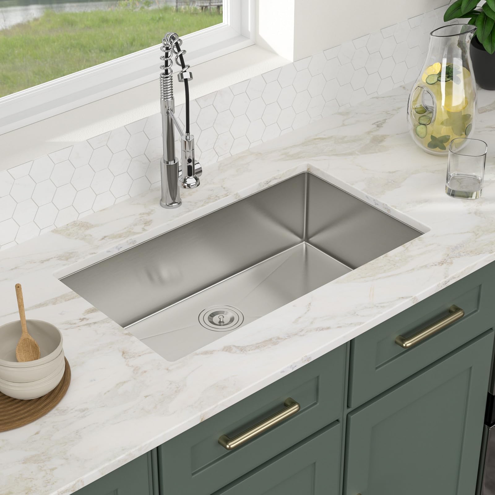 Logmey 36'' Kitchen Sink - Undermount Single Bowl with Assembly Parts - Silver Stainless Steel