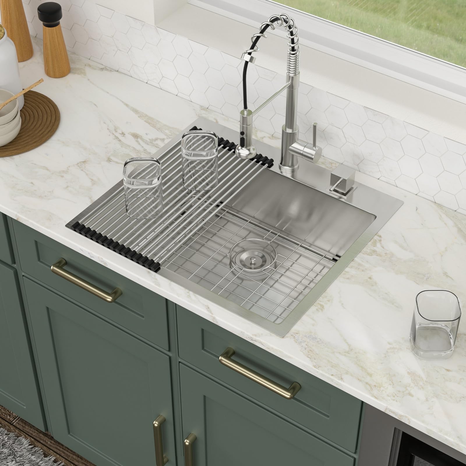 Logmey 25'' Bar Prep Sink - Drop-In Topmount Single Bowl - Silver Stainless Steel