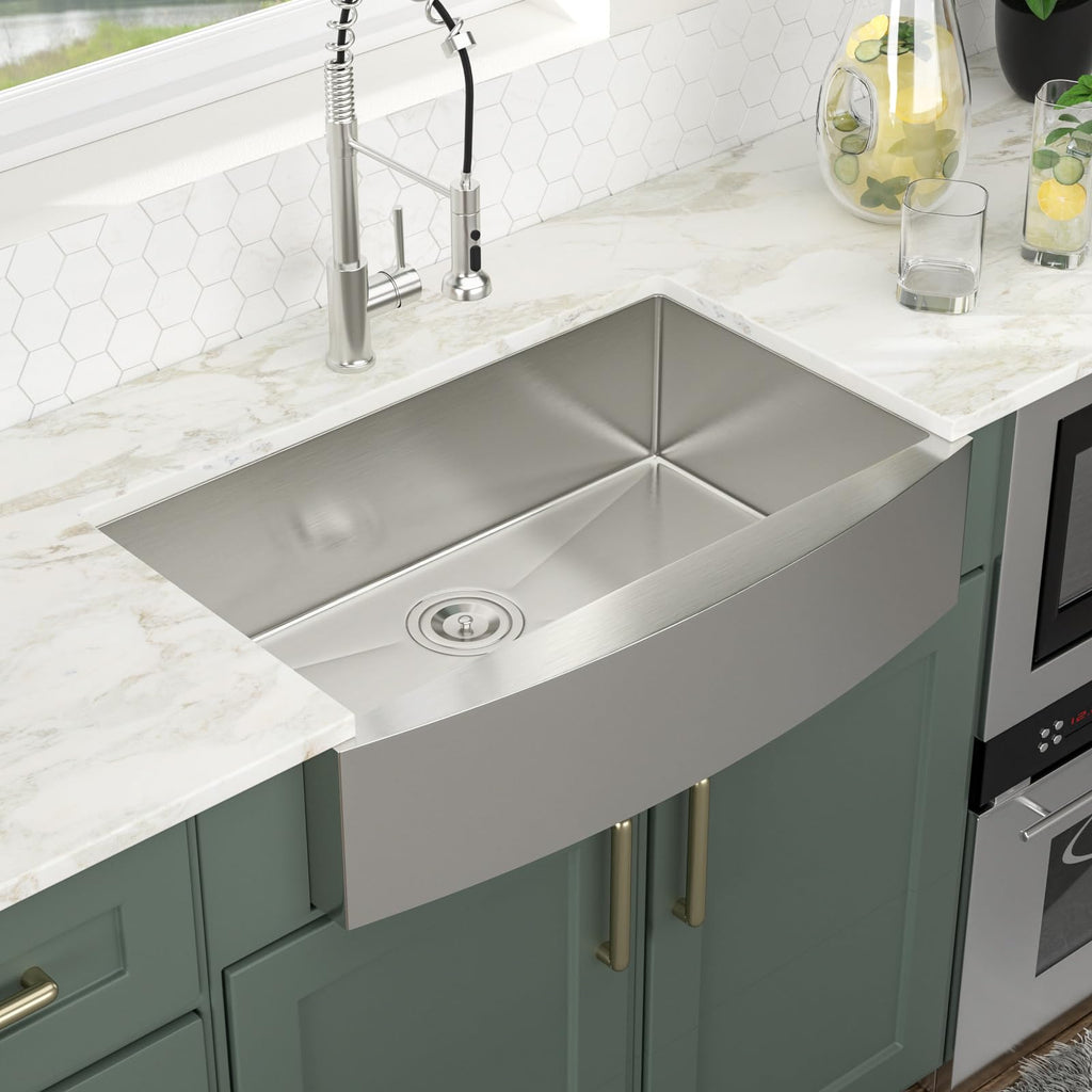 Logmey 33''x20'' Farmhouse Sink - Apron Front Single Bowl - Silver Stainless Steel