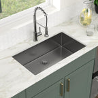 Logmey 33'' Kitchen Sink - Undermount Single Bowl - Gunmetal Black Stainless Steel