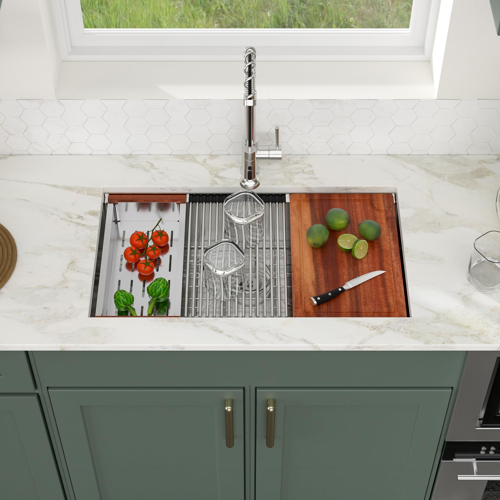 Logmey 33x19 Inch Undermount Workstation Single Bowl Stainless Steel Kitchen Sink