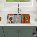Logmey 36'' Workstation Kitchen Sink - Undermount Single Bowl - Silver Stainless Steel