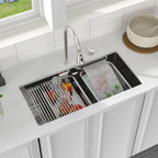 Logmey 33'' Waterfall Kitchen Sink - Undermount Single Bowl with Pull-out Faucet & Control Knob - Silver Stainless Steel