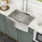 Logmey 30x21 Inch Apron Front Single Bowl Workstation Stainless Steel Farmhouse Sink