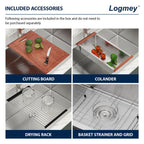 Logmey 25'' Workstation Kitchen Sink - Drop-In Single Bowl with Pull-out Faucet - Silver Stainless Steel