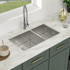 Logmey 32'' Kitchen Sink - Undermount 60/40 Double Bowl - Silver Stainless Steel