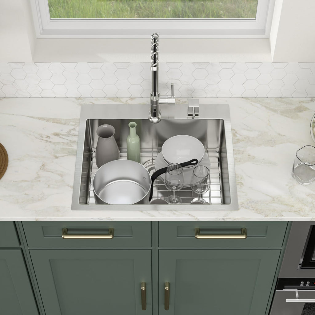 Logmey 25'' Bar Prep Sink - Drop-In Topmount Single Bowl - Silver Stainless Steel