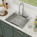Logmey 25'' Workstation Bar Sink - Drop-In Single Bowl - Silver Stainless Steel