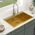 Logmey 33'' Kitchen Sink - Drop-In Single Bowl - Gold Stainless Steel