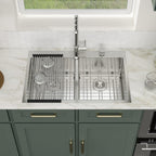 Logmey 33'' Kitchen Sink - Drop-In Topmount 50/50 Double Bowl - Silver Stainless Steel