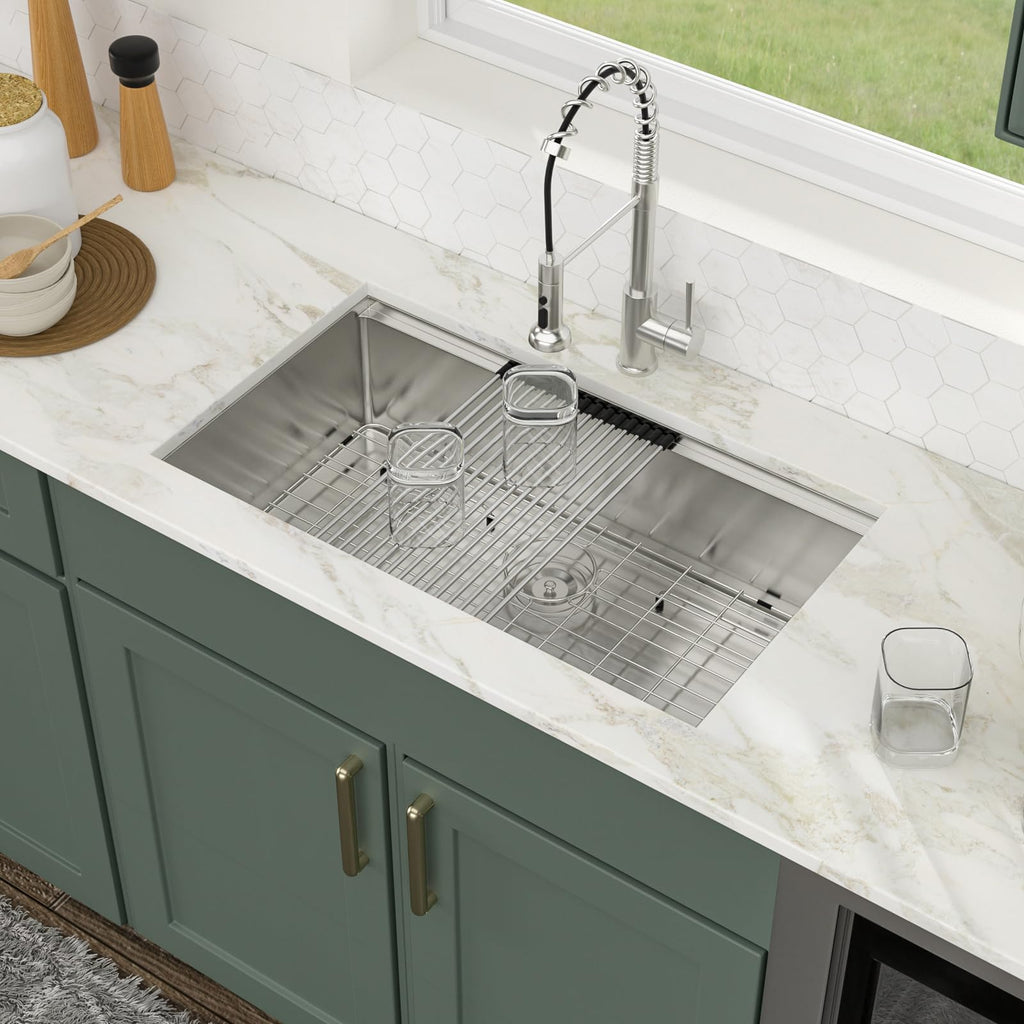 Logmey 33x19 Inch Undermount Workstation Single Bowl Stainless Steel Kitchen Sink