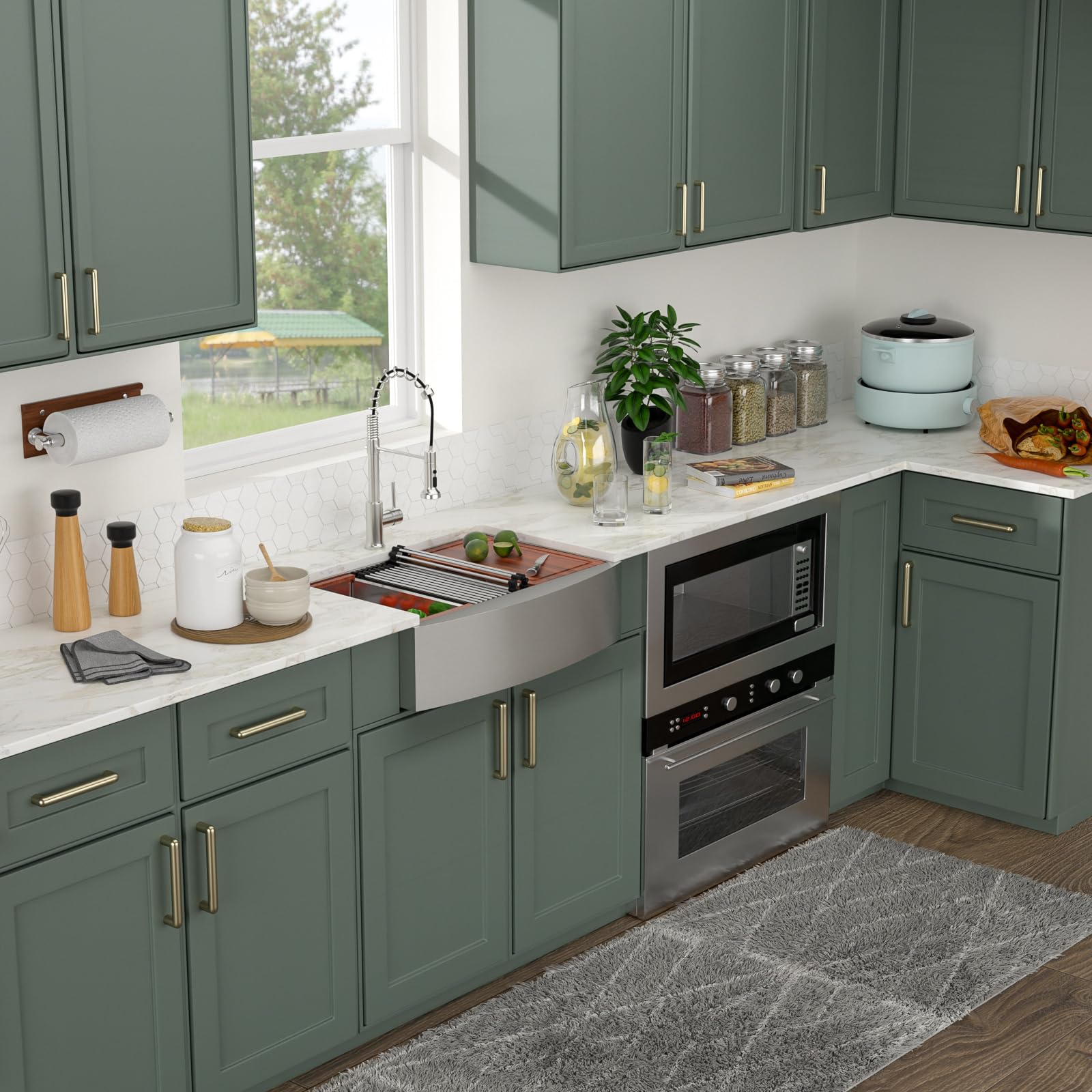 Logmey 30x21 Inch Apron Front Single Bowl Workstation Stainless Steel Farmhouse Sink