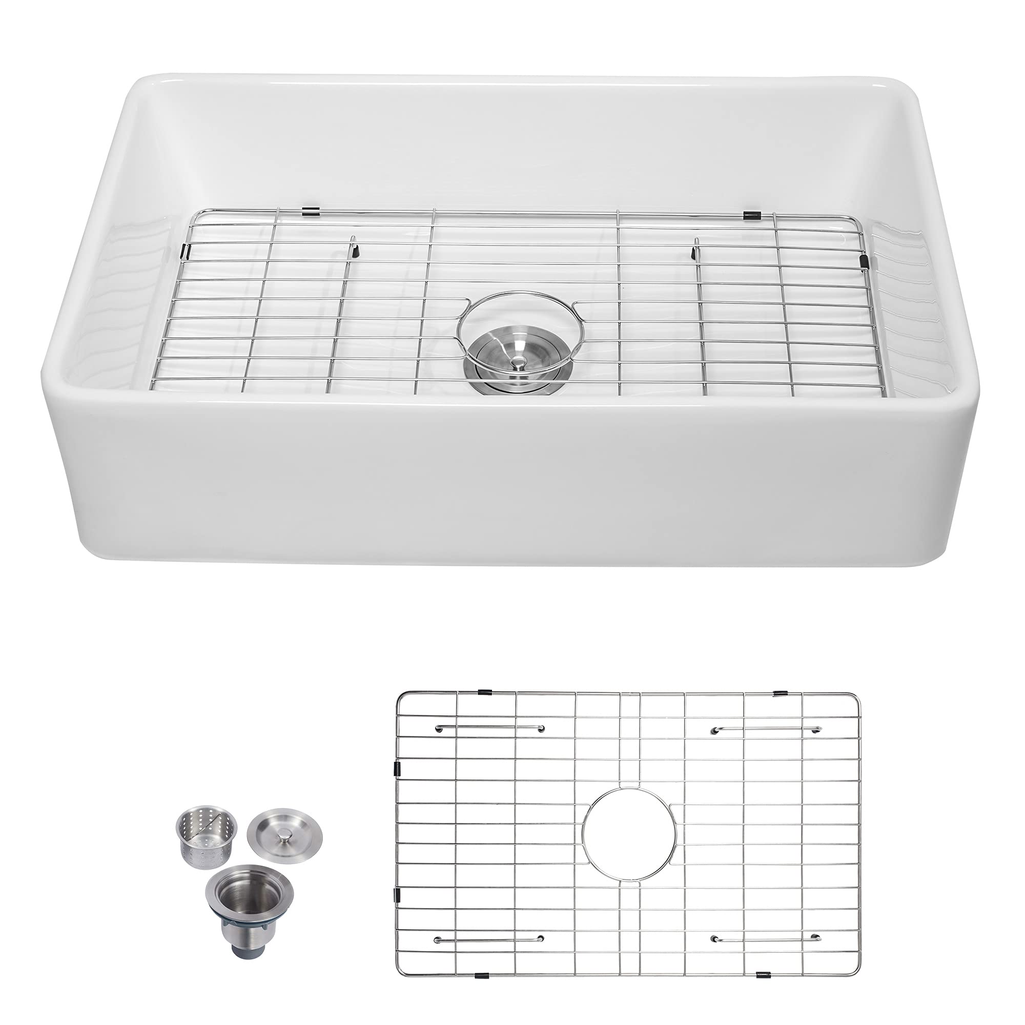 Logmey 30 Inch White Single Bowl Apron-Front Fireclay Ceramic Farmhouse Sink