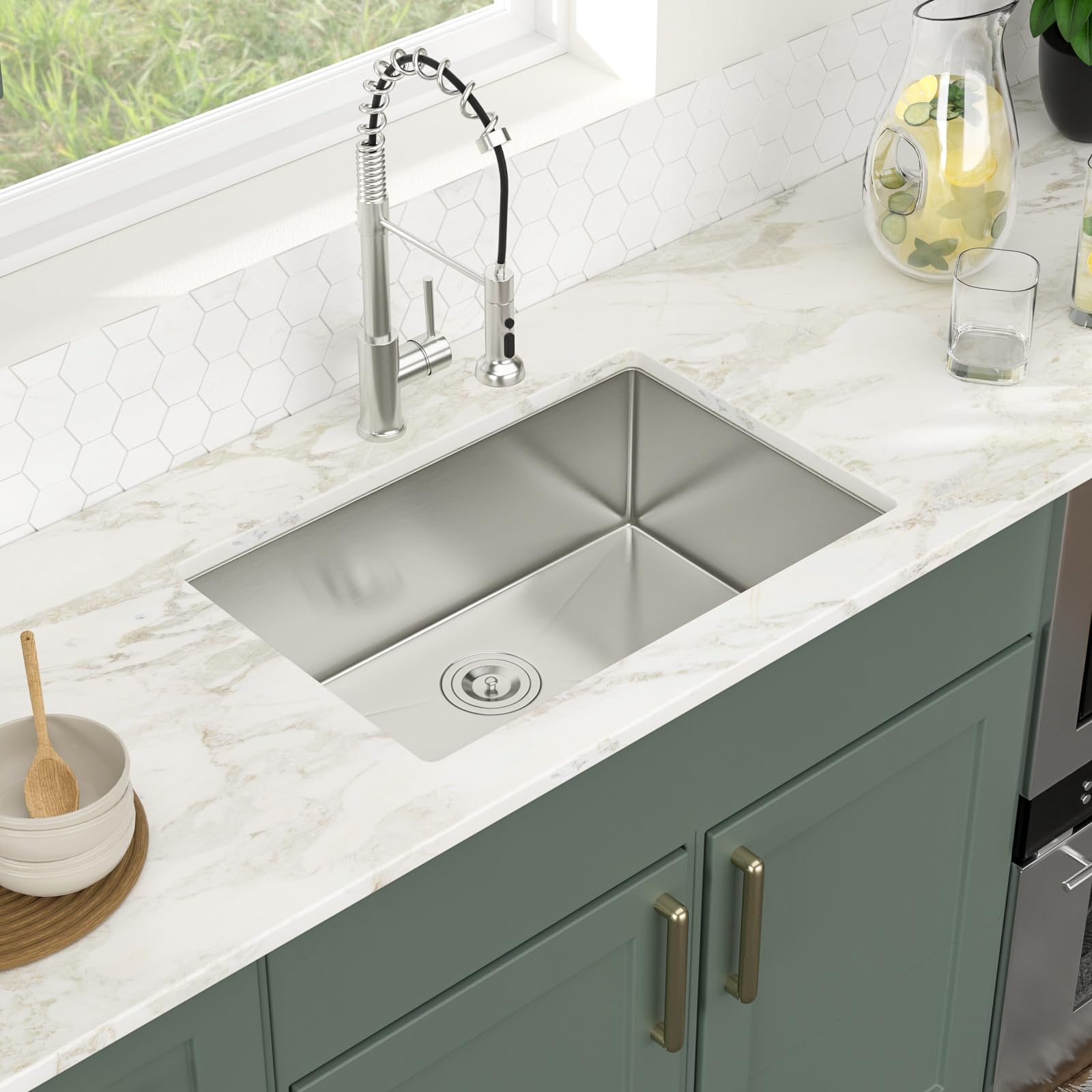 Logmey 27'' Kitchen Sink - Undermount Single Bowl - Silver Stainless Steel