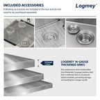 Logmey 33'' Kitchen Sink - Undermount 60/40 Double Bowl - Silver Stainless Steel