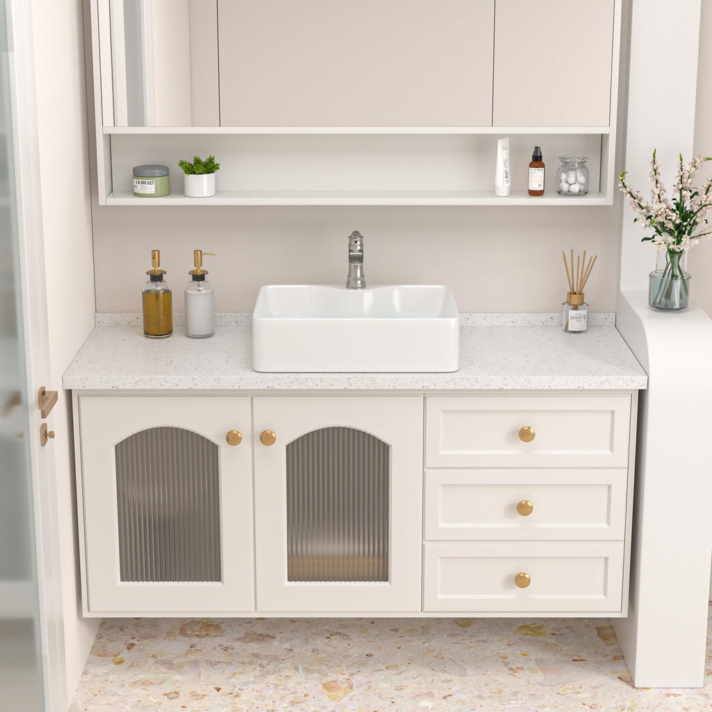 Logmey 19''x15'' Bathroom Sink - Above Counter Vessel Single Bowl - White Porcelain Ceramic