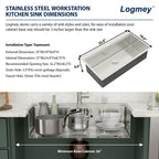 Logmey 33'' Workstation Kitchen Sink - Drop-In Single Bowl - Silver Stainless Steel