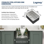 Logmey 15''x20'' Bar Sink - Undermount Single Bowl - Silver Stainless Steel