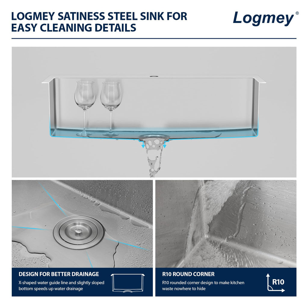 Logmey 33'' Kitchen Sink - Drop-In Topmount Single Bowl - Silver Stainless Steel