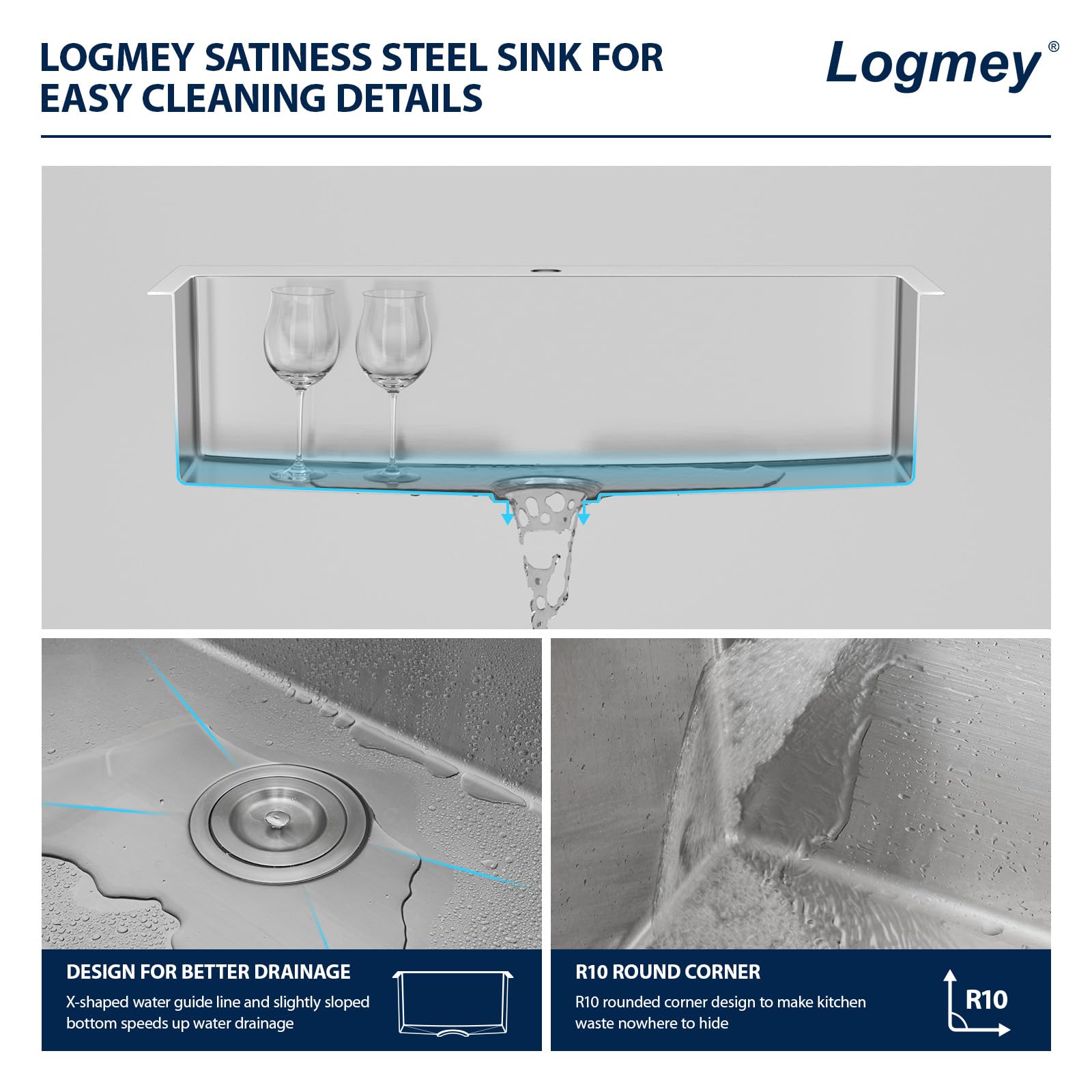 Logmey 33'' Kitchen Sink - Drop-In Topmount Single Bowl - Silver Stainless Steel