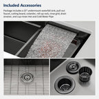 Logmey 33'' Double Step Waterfall Workstation Sink - Undermount Single Bowl with Faucet - Gunmetal Black NANO-PVD Stainless Steel