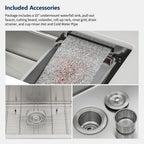 Logmey 33'' Waterfall Kitchen Sink - Undermount Single Bowl with Pull-out Faucet & Control Knob - Silver Stainless Steel