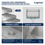 Logmey15x17 Inch Undermount Single Bowl Stainless Steel Bar Sink with Foldable Faucet and Cover
