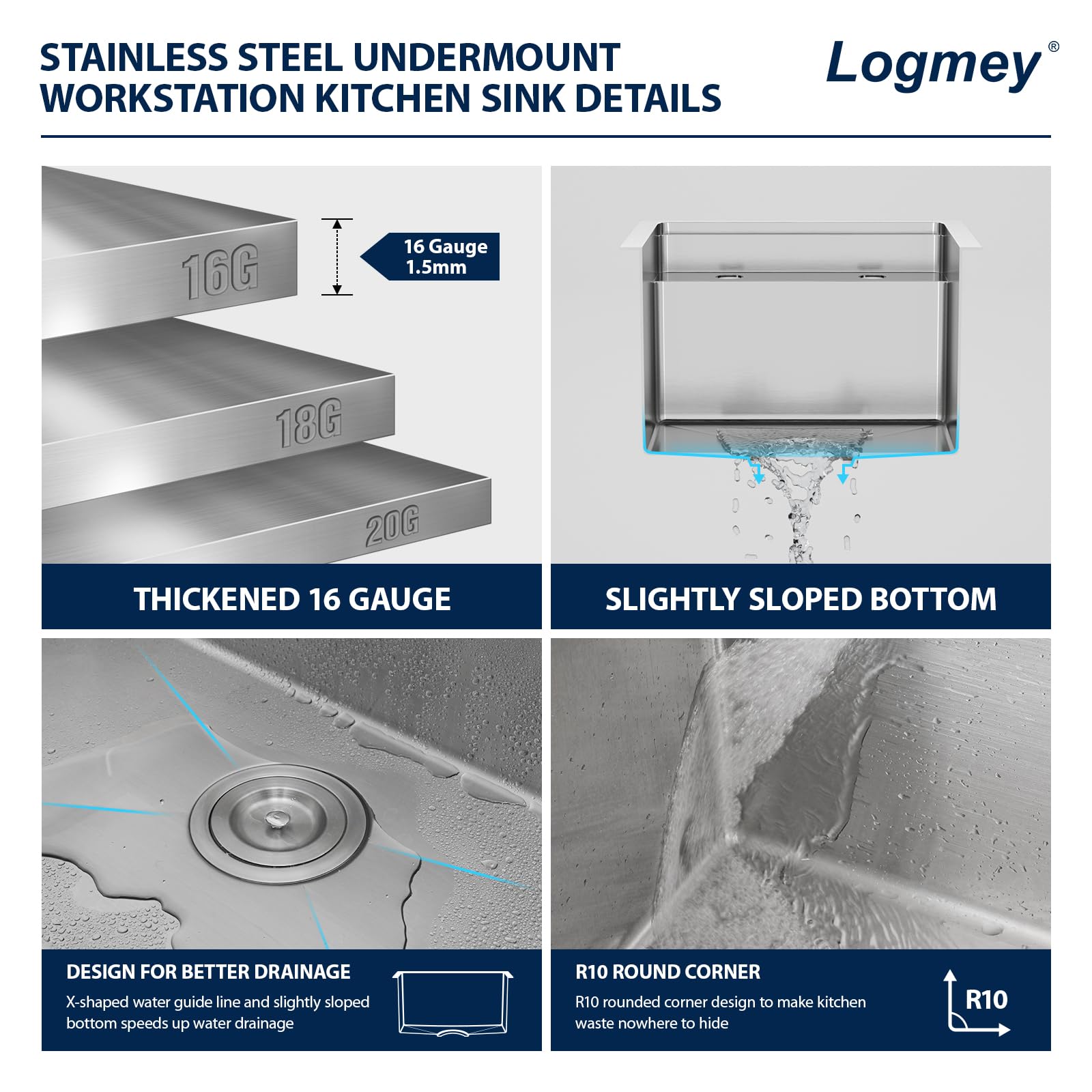 Logmey15x17 Inch Undermount Single Bowl Stainless Steel Bar Sink with Foldable Faucet and Cover