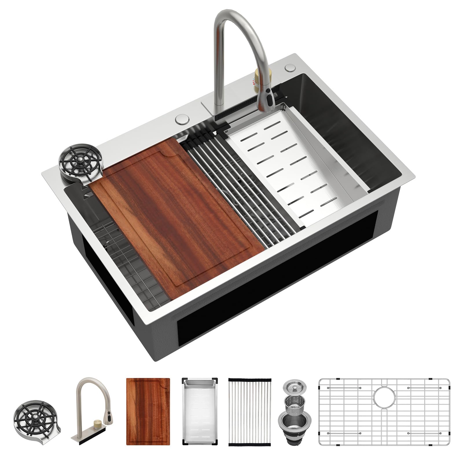 Logmey 33x22 Waterfall Kitchen Sink with faucet Co
