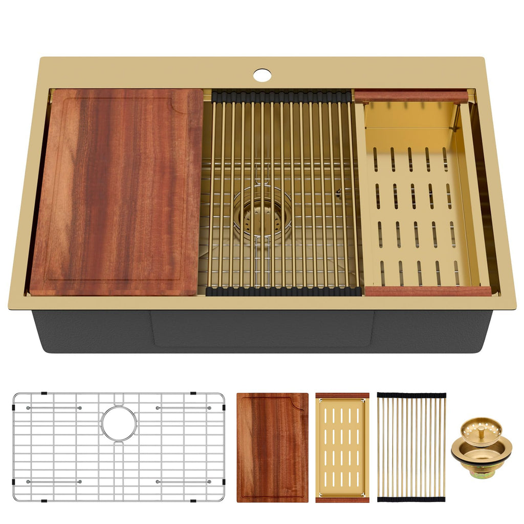 Logmey 33 Inch Gold Kitchen Sink 33x22 Drop in Sin