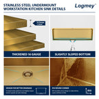 Logmey 33'' Kitchen Sink - Drop-In Single Bowl - Gold Stainless Steel