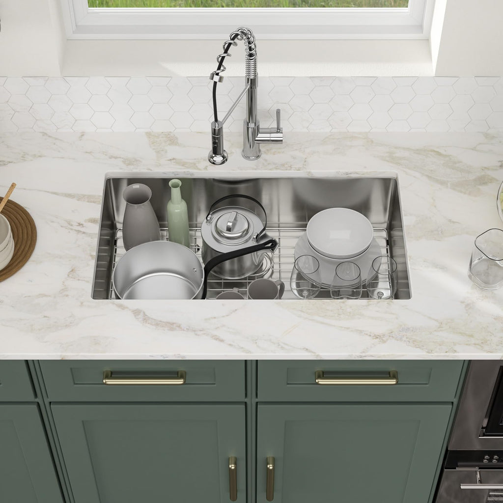 Logmey 36'' Kitchen Sink - Undermount Single Bowl with Assembly Parts - Silver Stainless Steel