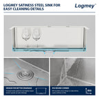 Logmey 33'' Kitchen Sink - Drop-In Round Corner Single Bowl - Silver Stainless Steel