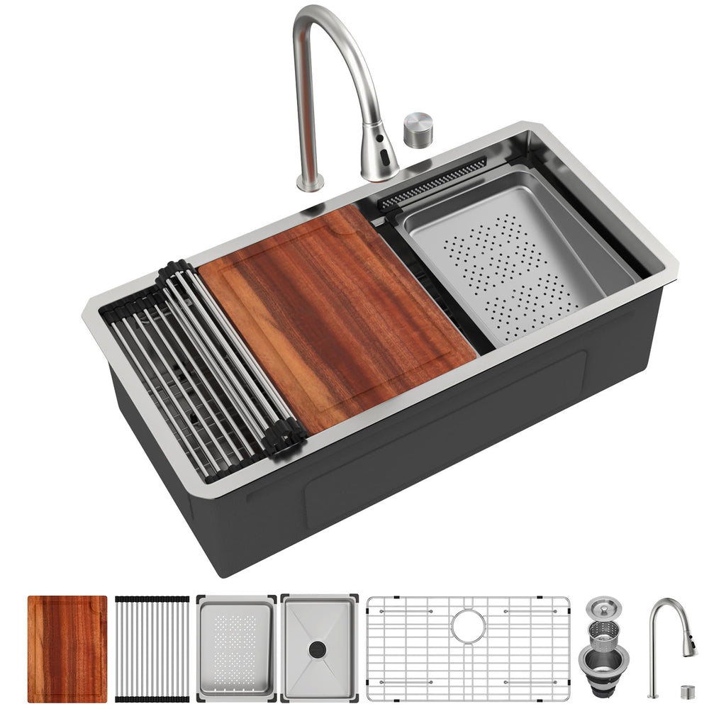 Logmey 33'' Undermount Waterfall Sink with Pull-ou