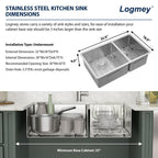 Logmey 32'' Kitchen Sink - Undermount 60/40 Double Bowl - Silver Stainless Steel
