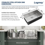 Logmey 33''x19'' Kitchen Sink - Undermount Single Bowl - Silver Stainless Steel