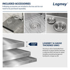 Logmey 33'' Kitchen Sink - Drop-In Round Corner Single Bowl - Silver Stainless Steel