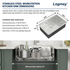 Logmey 27'' Workstation Kitchen Sink - Undermount Single Bowl with Accessories - Silver Stainless Steel