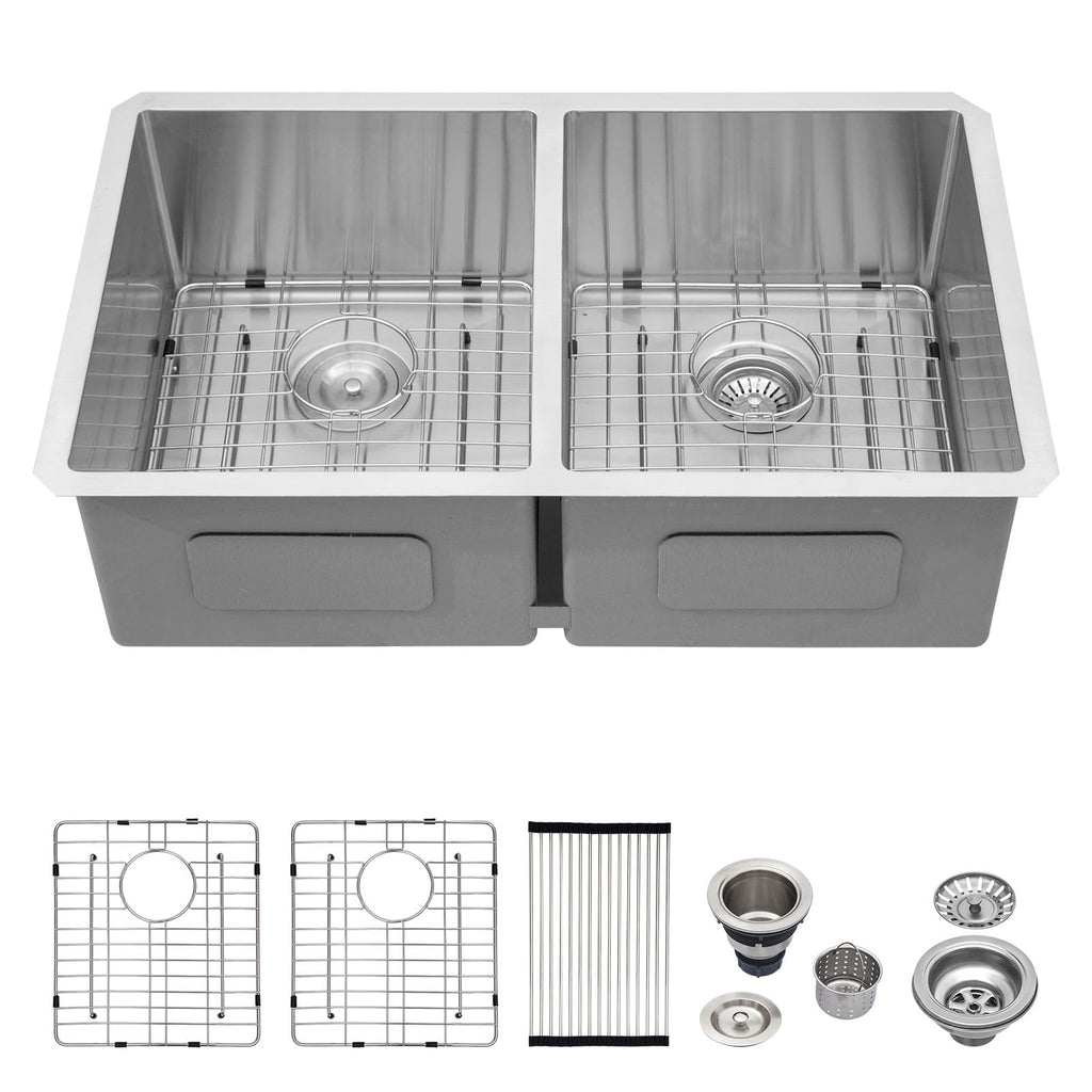 Logmey 33x19 Inch Undermount Double Bowl Stainless Steel Kitchen Sink