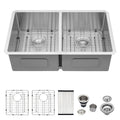 Logmey 33x19 Inch Undermount Double Bowl Stainless Steel Kitchen Sink