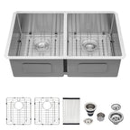 Logmey 33x19 Inch Undermount Double Bowl Stainless Steel Kitchen Sink