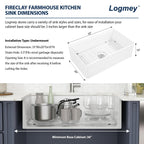 Logmey 33 Inch White Workstation Single Bowl Apron Front Fireclay Ceramic Farmhouse Sink