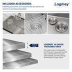 Logmey 30'' Kitchen Sink - Undermount Round Corner Single Bowl - Silver Stainless Steel