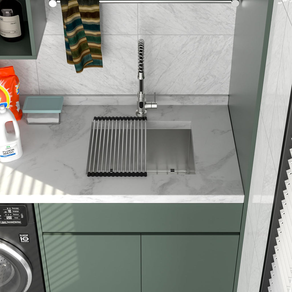 Logmey 21'' Laundry Utility Sink - Undermount Deep Single Bowl - Silver Stainless Steel