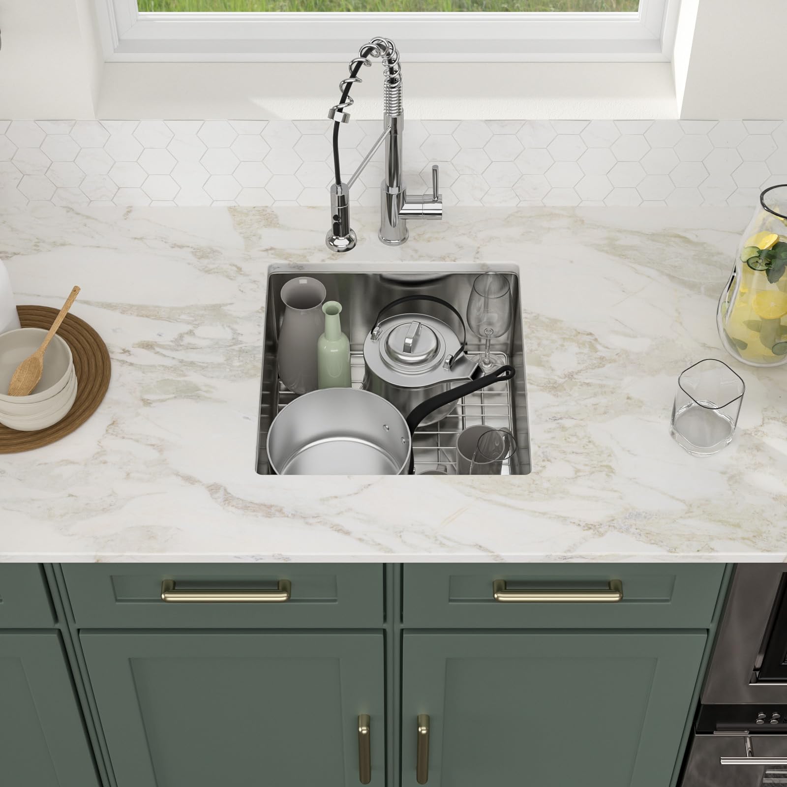 Logmey 19x20 Inch Undermount Single Bowl Stainless Steel Bar Sink